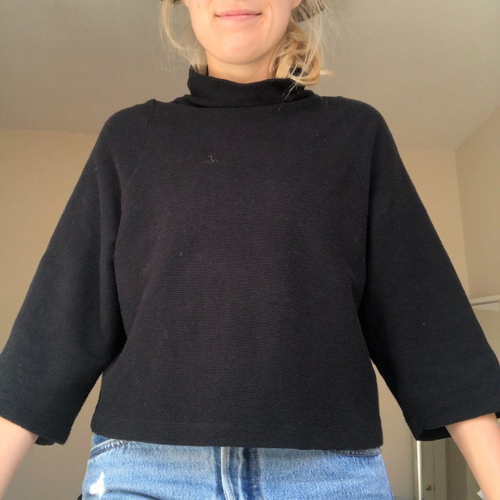 Black Madewell Mockneck Sweater with 3/4 Sleeves